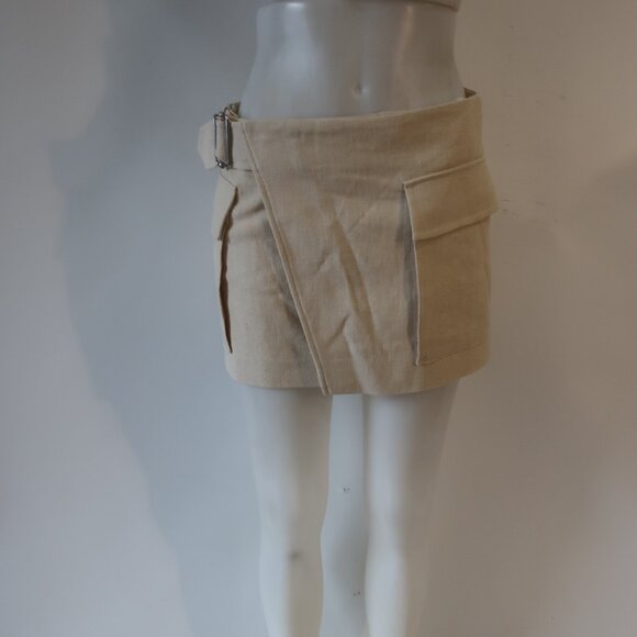 Womens A.L.C. Conan Tan Linen Cotton Blend Oversized Pockets Wrap Mini Skirt 4 - Picture 4 of 9